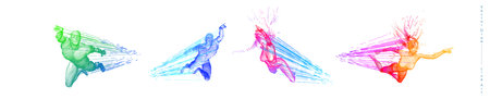 Sport concept of a flying people. Vector drawn by color lines. Sport minimal cover design. Creative line-art set. Man and woman. Run and fly. Vector templateのイラスト素材