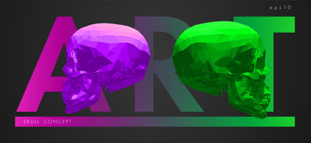 Pop art concept of a skull. Vector drawn by color polygons. Low poly vector cover design. Template brochures, flyers, presentations, print, leaflet, bannersのイラスト素材