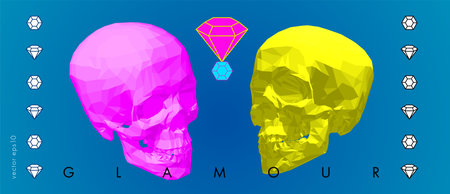 Pop art concept of a skull. Vector drawn by color polygons. Lowpoly vector cover design. Template brochures, flyers, presentations,  print, leaflet, bannersのイラスト素材
