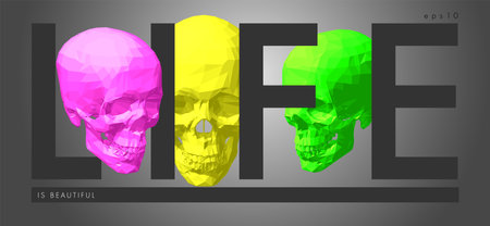 Pop art concept of a skull. Vector drawn by color polygons. Lowpoly vector cover design. Template brochures, flyers, presentations,  print, leaflet, bannersのイラスト素材