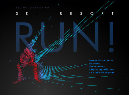 Art concept of a skiing man. Vector drawn by color lines. Minimal cover design. Creative ski line-art. Vector template brochures, flyers, presentations,  print, leaflet, banners.のイラスト素材