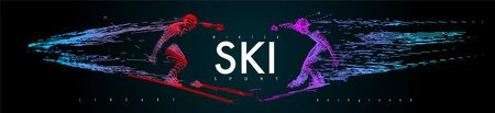 Art concept of a skiing man. Vector drawn by color lines. Minimal cover design. Creative ski line-art. Vector template brochures, flyers, presentations, print, leaflet, banners.のイラスト素材