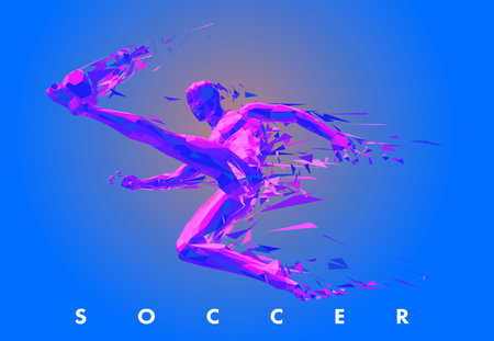 Football concept. Low-poly football player which consists of dynamic lines and polygons. Vector illustration. Graphic concept soccer. Vector template brochures, flyers, presentations, printのイラスト素材