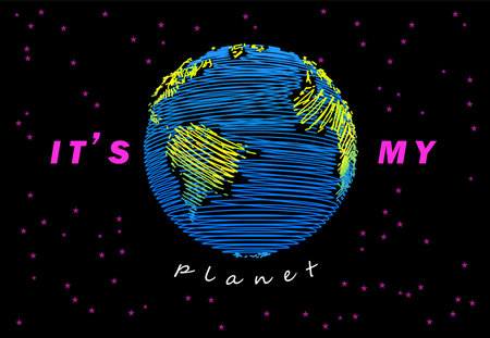Earth concept. Vector drawn by color lines. Creative line-art vector. Template brochures, flyers, presentations,  print, leaflet banners iconのイラスト素材