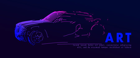 Conceptual art image of a car. Vector drawn by color lines. Creative scetch design. Conceptual line-art.のイラスト素材