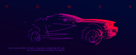 Conceptual art image of a car. Vector drawn by color lines. Creative scetch design. Conceptual line-art.のイラスト素材