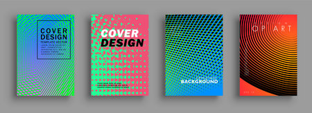 Covers design. Colorful halftone gradients. Background abstract patterns. Vector template brochures, flyers, presentations, leaflet, magazine a4 sizeのイラスト素材