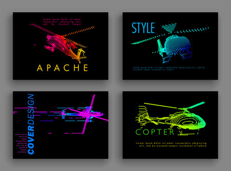 Art image set of a helicopter. Minimal cover design. Conceptual vector drawn by color lines. Creative line-art. Vector template brochures, flyersのイラスト素材