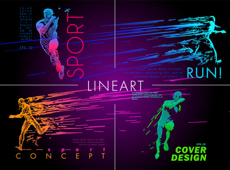 Art concept of a running man. Vector drawn by color lines. Minimal cover design. Creative line-art set. Vector template brochures, flyers, presentations,  print, leaflet, banners.のイラスト素材