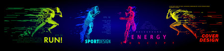 Art concept of a running man. Vector drawn by color lines. Minimal cover design. Creative line-art set. Vector template brochures, flyers, presentations, print, leaflet, banners.のイラスト素材