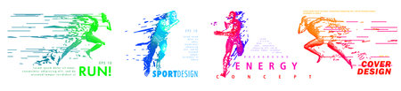 Art concept of a running man. Minimal cover design. Creative line-art set. Vector template brochures, flyers, presentations, print, leaflet, banners.のイラスト素材
