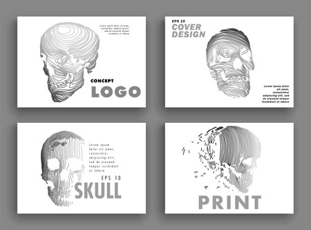 Art concept set of a skull. Vector drawn by lines. Cover design. Creative line-art. Vector template brochures, flyers, presentations, logo, print, leaflet, banners.のイラスト素材
