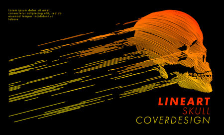 Art concept of a skull. Vector drawn by color lines. Creative line-art. Vector template.のイラスト素材