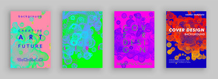 Modern abstract covers set. Liquid from lines. Fluid gradient shapes composition. Color bubbles. Futuristic cover design. Vector template brochures, flyers, presentations, leaflet, magazine a4 sizeのイラスト素材