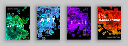 Modern abstract covers set. Liquid from lines. Fluid gradient shapes composition. Color bubbles. Futuristic cover design. Vector template brochures, flyers, presentations, leaflet, magazine a4 sizeのイラスト素材