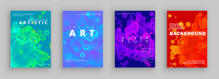 Modern abstract covers set. Liquid from lines. Fluid gradient shapes composition. Color bubbles. Futuristic cover design. Vector template brochures, flyers, presentations, leaflet, magazine a4 sizeのイラスト素材