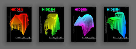 Artistic cover design. Hipster colorful backgrounds. Hidden cloth-covered figures. Fabric that consists of lines. Simple geometric forms under the draperies.のイラスト素材
