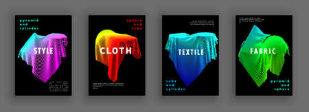 Artistic cover design. Hipster colorful backgrounds. Hidden cloth-covered figures. Fabric that consists of lines. Simple geometric forms under the draperies.のイラスト素材