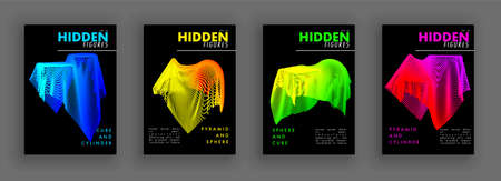 Artistic cover design. Hipster colorful backgrounds. Hidden cloth-covered figures. Fabric that consists of lines. Simple geometric forms under the draperies.のイラスト素材