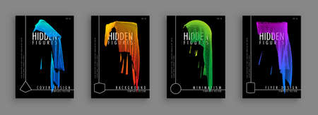 Artistic cover design. Hipster colorful backgrounds. Hidden cloth-covered figures. Fabric that consists of lines. Simple geometric forms under the draperies.のイラスト素材