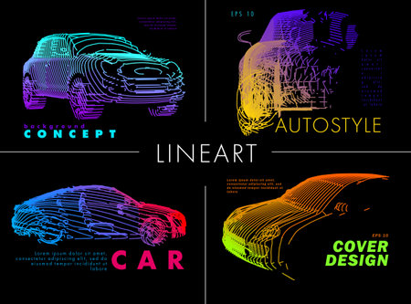 Art image of a auto. Vector car drawn by color lines. Minimal cover design. Creative line-art. Modern cars. Vector template brochures, flyers, presentations, leaflet, banners.のイラスト素材
