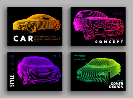 Art image of a auto. Vector car drawn by color lines. Minimal cover design. Creative line-art. Modern cars. Vector template brochures, flyers, presentations, leaflet, banners.のイラスト素材