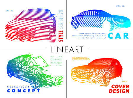 Art image of a auto. Vector car drawn by color lines. Minimal cover design. Creative line-art. Modern cars. Vector template brochures, flyers, presentations, leaflet, banners.のイラスト素材