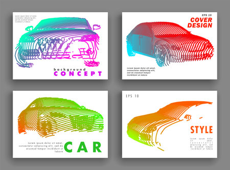 Art image of a auto. Vector car drawn by color lines. Minimal cover design. Creative line-art. Modern cars. Vector template brochures, flyers, presentations, leaflet, banners.のイラスト素材