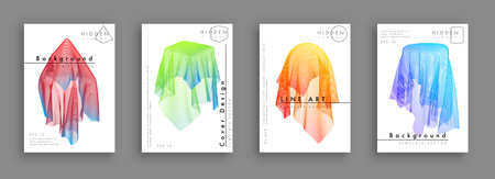 Artistic cover design. Hidden cloth-covered figures. Fabric that consists of lines. Simple geometric forms under the draperies.のイラスト素材