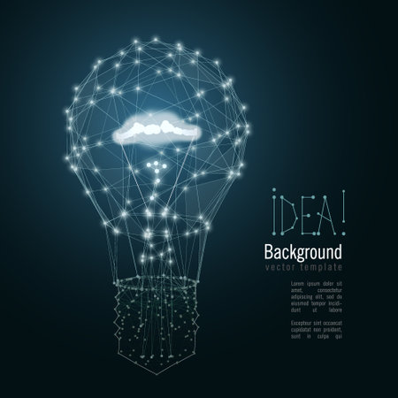 Lightbulb composed of polygon. Low poly vector illustration of a mesh . The image consists of lines, dots and shapes. Wireframe connection structureのイラスト素材