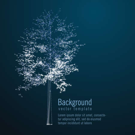 Wireframe mesh image of tree. Low poly background. Composed of polygon. Illustration consists of lines, dots and shapes. Wireframe connection structure. Eco vector.のイラスト素材
