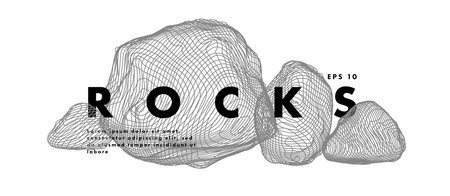 Image of stones. Minimal art cover design. Conceptual vector drawn by lines. Creative line-art. Vector template brochures, flyers, logo, presentations, leaflet, banners.のイラスト素材