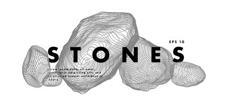 Image of stones. Minimal art cover design. Conceptual vector drawn by lines. Creative line-art. Vector template brochures, flyers, logo, presentations, leaflet, banners.のイラスト素材