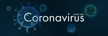 Novel Coronavirus. 2019-nCoV. Virus Covid-19. Coronavirus 3d isolated vector illustration. Black background pattern. Color line artのイラスト素材