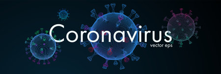 Novel Coronavirus. 2019-nCoV. Virus Covid-19. Coronavirus 3d isolated vector illustration. Black background pattern. Color line artのイラスト素材