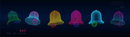 Bell graphic set. Art line logo. Handbell line sign. Alert vector illustration.のイラスト素材