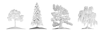 Set of trees in art line style. 3d vector illustration isolated on black background.のイラスト素材