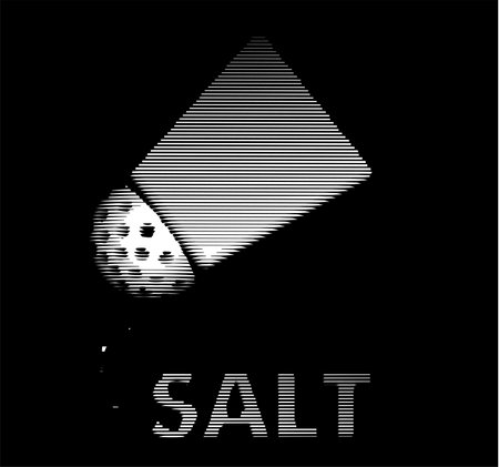 Salt shaker upside down to sprinkle. Vector monochrome graphic object or design element in monochrome style isolated on white.のイラスト素材