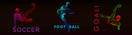 A set of football, soccer players drawing by color lines with text. Creative sport concept.のイラスト素材