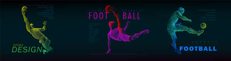 A set of football, soccer players drawing by color lines with text. Creative sport concept.のイラスト素材