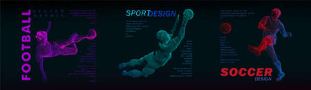 A set of football, soccer players drawing by color lines with text. Creative sport concept.のイラスト素材