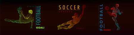 A set of football, soccer players drawing by color lines with text. Creative sport concept.のイラスト素材
