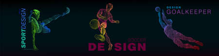 A set of football, soccer players drawing by color lines with text. Creative sport concept.のイラスト素材