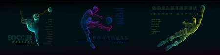 A set of football, soccer players drawing by color lines with text. Creative sport concept.のイラスト素材