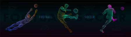 A set of football, soccer players drawing by color lines with text. Creative sport concept.のイラスト素材