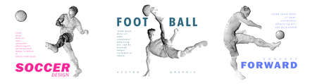 A set of football, soccer players drawing by lines with text. Creative sport concept.のイラスト素材