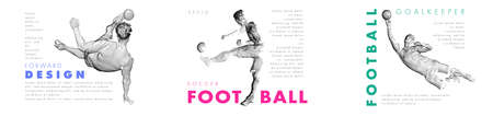 A set of football, soccer players drawing by lines with text. Creative sport concept.のイラスト素材