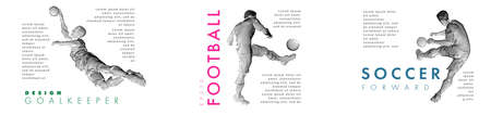 A set of football, soccer players drawing by lines with text. Creative sport concept.のイラスト素材