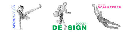 A set of football, soccer players drawing by lines with text. Creative sport concept.のイラスト素材