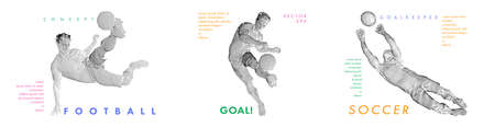 A set of football, soccer players drawing by lines with text. Creative sport concept.のイラスト素材